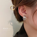 Layered Ribbed Hoop Stud Earrings in Gold and Silver Tone view 4