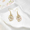 Gold Tone Santa Pressed Flower Drop Earrings in Four Designs view 2