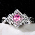 Pink Square Stone Double-Frame Twist Ring In Silver Tone view 3