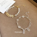 Gold Pearl Crystal Coin Link Bracelet Extension Chain Clasp view 4