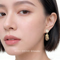 Gold Tone Open And Solid Abstract Face Asymmetric Drop Stud Earrings view 2