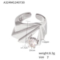 Geometric Fan Open Ring Clear Zircon Gold Steel Size 7 view 7