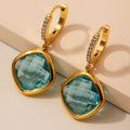 Gold Hoop Drop Earrings Cushion Czech Glass Pave Hoops view 4
