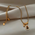 Gold Tone Gourd Pendant Necklace With Brown Stone Pendant Jewelry view 6
