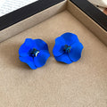 Matte Flower Stud Earrings In Blue And Burgundy Matching Jewelry Pair view 6