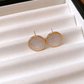 Burgundy Round Stud Earrings with Gold Tone Frames view 6