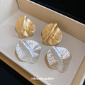 Irregular Folded Disc Stud Earrings in Gold and Silver Tones view 2