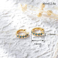 Gold Blue Bezel Stone Huggie Hoop Earrings Metal Alloy view 4