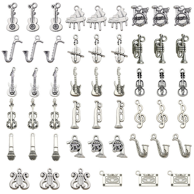 Antique Silver Zinc Alloy Saxophone Violin Music Note Charm Pendant for DIY Jewelry Making
