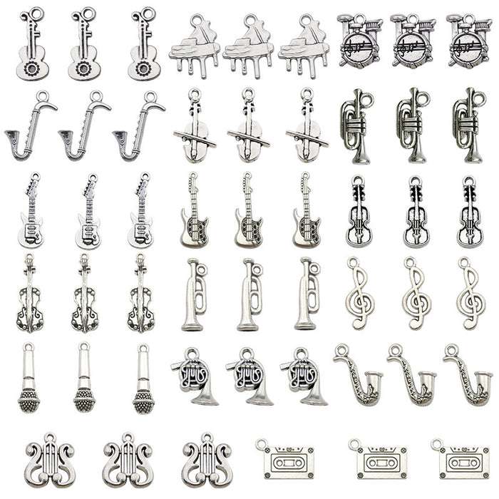 Antique Silver Guitar Metal Charms with 18 Listed Options