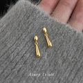 Gold Oval Stud Smooth Teardrop Dangle Drop Earrings view 3