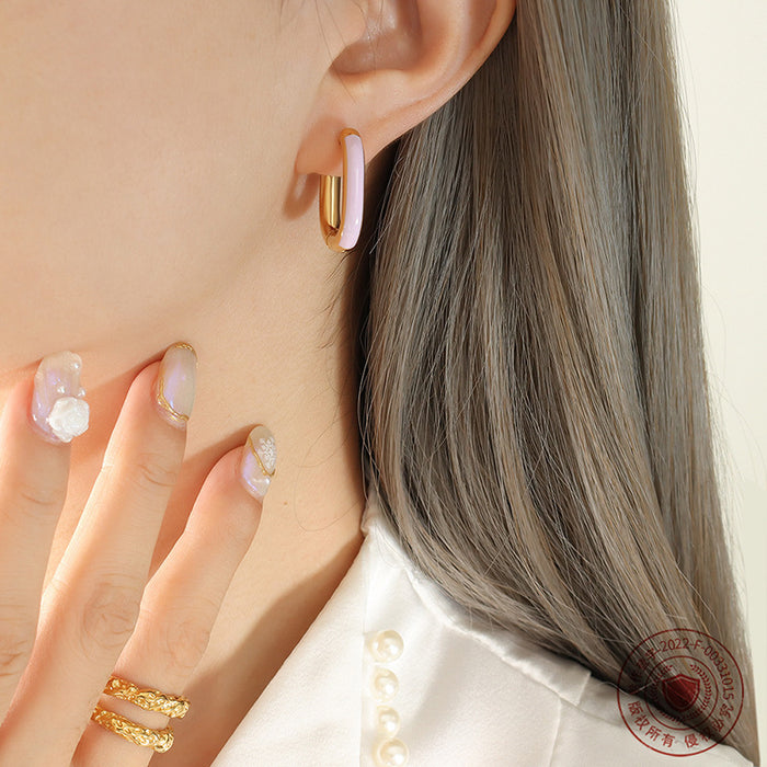 Gold Tone Enamel U Hoop Earrings Blue Pink Or Mint