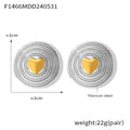 Round Concentric Heart Center Stud Earrings Gold Or Steel view 6
