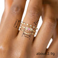Three-Piece Pink Floral Ring Set in Two Finishes with Clear Stone Details view 4