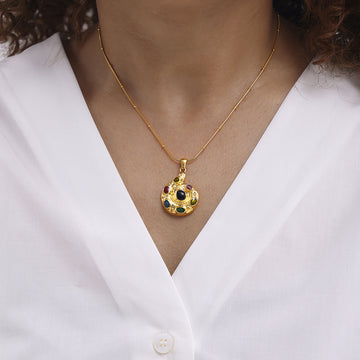Gold Stainless Steel Spiral Pendant Necklace Multicolor Oil Drip