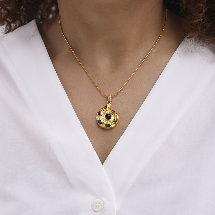 Gold Stainless Steel Spiral Pendant Necklace Multicolor Oil Drip