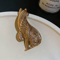 Gold Textured Sitting Fox Metal Brooch Pin 1 Style view 6