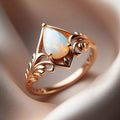 Champagne Gold Geometric Leaf Frame Teardrop Opal Ring view 1