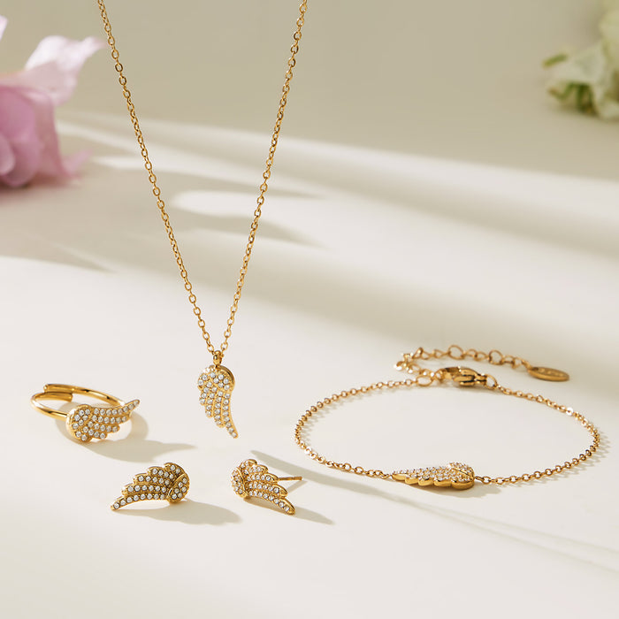 Zircon Angel Wing Necklace Bracelet Earring Ring Gold