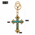 Gold Tone Enamel Floral Cross Keychain With Rhinestones view 2