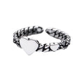 Antique Silver Open Adjustable Heart Chain Band Ring view 5