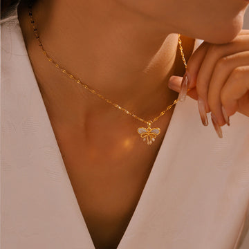 Gold Bow Shell Pendant Necklace Three Chain Styles