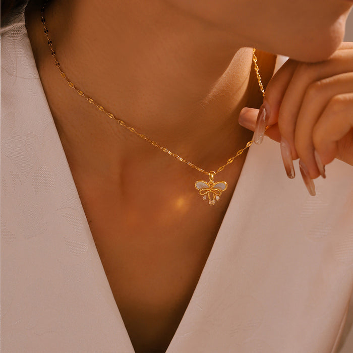 Gold Bow Shell Pendant Necklace Three Chain Styles