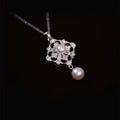 Silver Tone Crystal Diamond Flower and Faux Pearl Pendant Necklace view 3