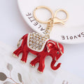 Enamel Rhinestone Elephant Keychain Gold Metal Charm view 1