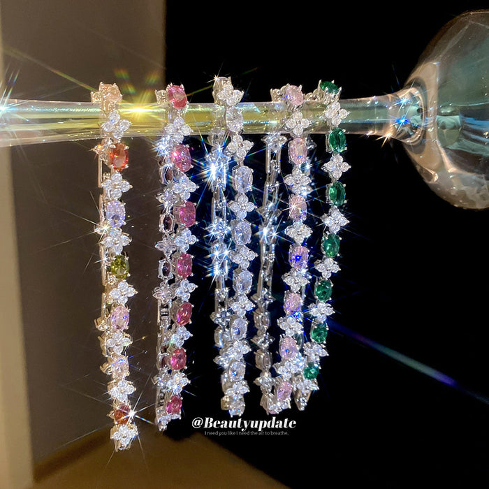 Silver Geometric Flower Oval Crystal Bracelets Four Colors