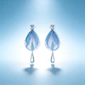 Blue Purple and Pink Fabric Petal Long Dangle Earrings view 6