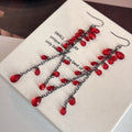 Black Branch Chain and Red Teardrop Long Hook Earrings view 4