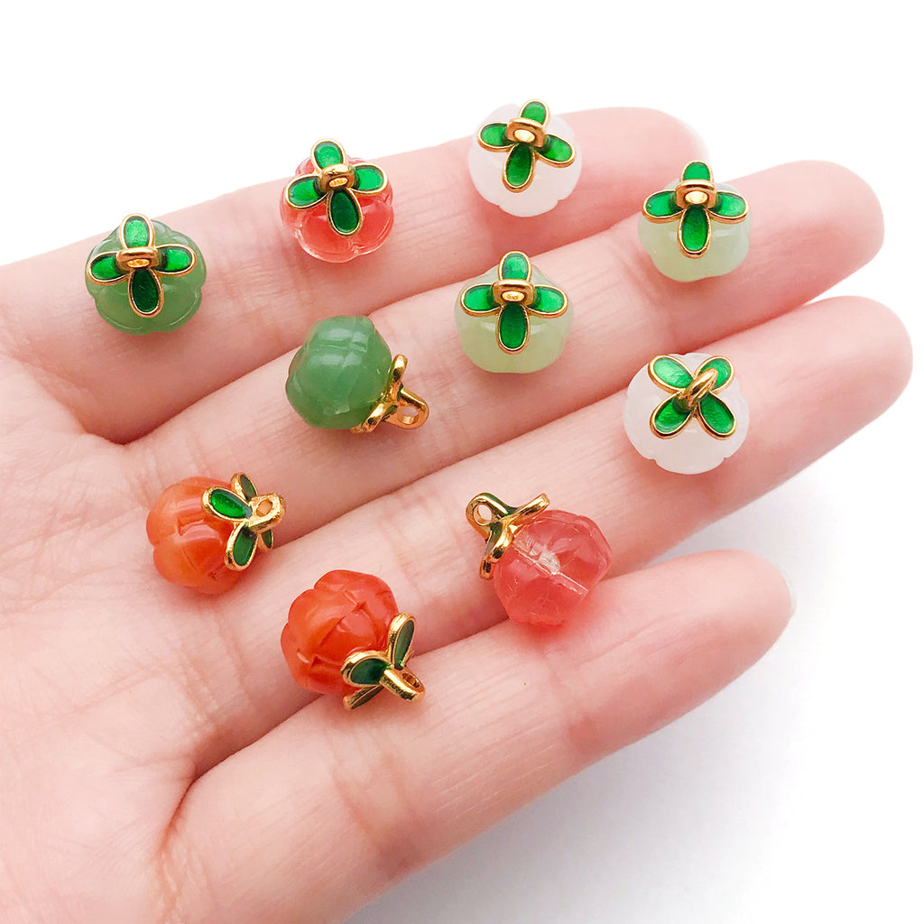 Glass Four Leaf Clover Pumpkin Bead Charm Pendant for DIY Tassel Hairpin Keychain Jewelry