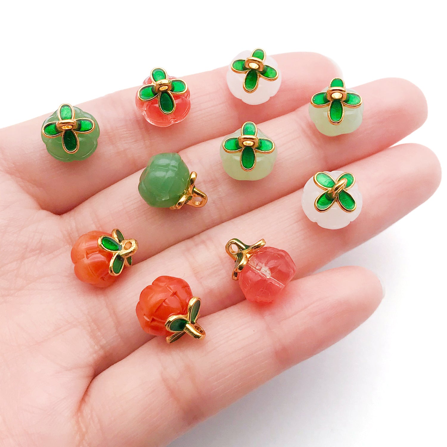 Glass Four Leaf Clover Pumpkin Bead Charm Pendant for DIY Tassel Hairpin Keychain Jewelry