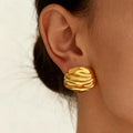 Sculpted Ripple Stud Earrings in Polished Gold Tone view 3