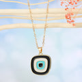 Gold Tone Layered Enamel Evil Eye Pendant Necklaces in Seven Designs view 7
