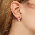 Silver Tone Pear CZ Stud Earrings Pink Royal Light Blue view 3