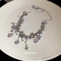 Silver Butterfly Star Pearl Multi Charm Tassel Necklace view 2