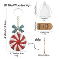 Red White Peppermint Candy Teal Bow Wooden Keychain view 2