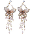 Pink Crystal Butterfly Long Tassel Stud Earrings Jewelry Pair view 5