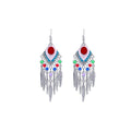 Colorful Bead Feather Fringe Bohemian Long Hook Earrings view 5