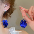 Layered Petal Drop Earrings in Blue and Red Statement Jewelry view 3