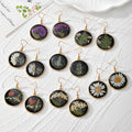 Black Resin Pressed Flower Round Drop Earrings 7 Designs view 1