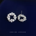 Silver Pearl CZ Open Circle Wreath Stud Clip Earrings view 4