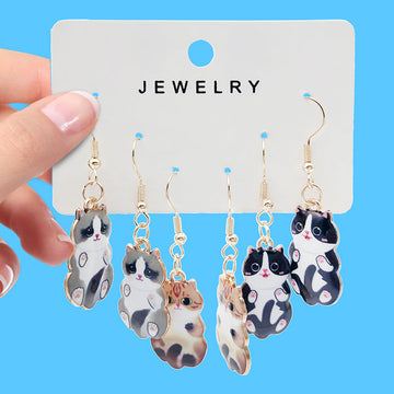 Cat Dangle Earrings, Three Pairs Per Set, Four Styles
