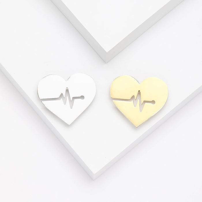 Polished Heartbeat Heart Brooch in Gold or Silver Tone