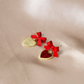 Red Ribbon Bow Glitter Heart Long Dangle Stud Earrings view 4