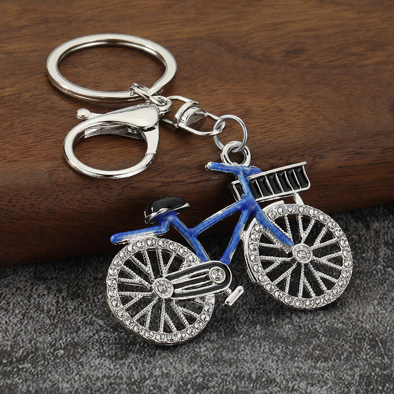 Rhinestone Bicycle Keychain Metal Sport Bike Pendant for Couple Gift
