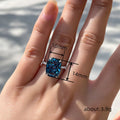 Deep Blue Rectangular Solitaire Pave Ring In Silver Tone view 3