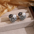 Gray Rose and Pearl Look Cluster Statement Stud Earrings view 3